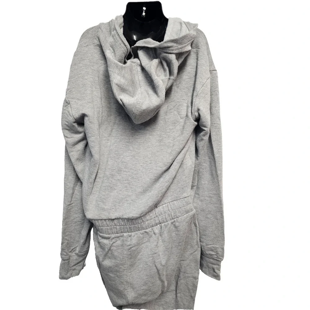 Athleta Girl gray one piece hooded jumpsuit 14 zipper thumb holes pockets